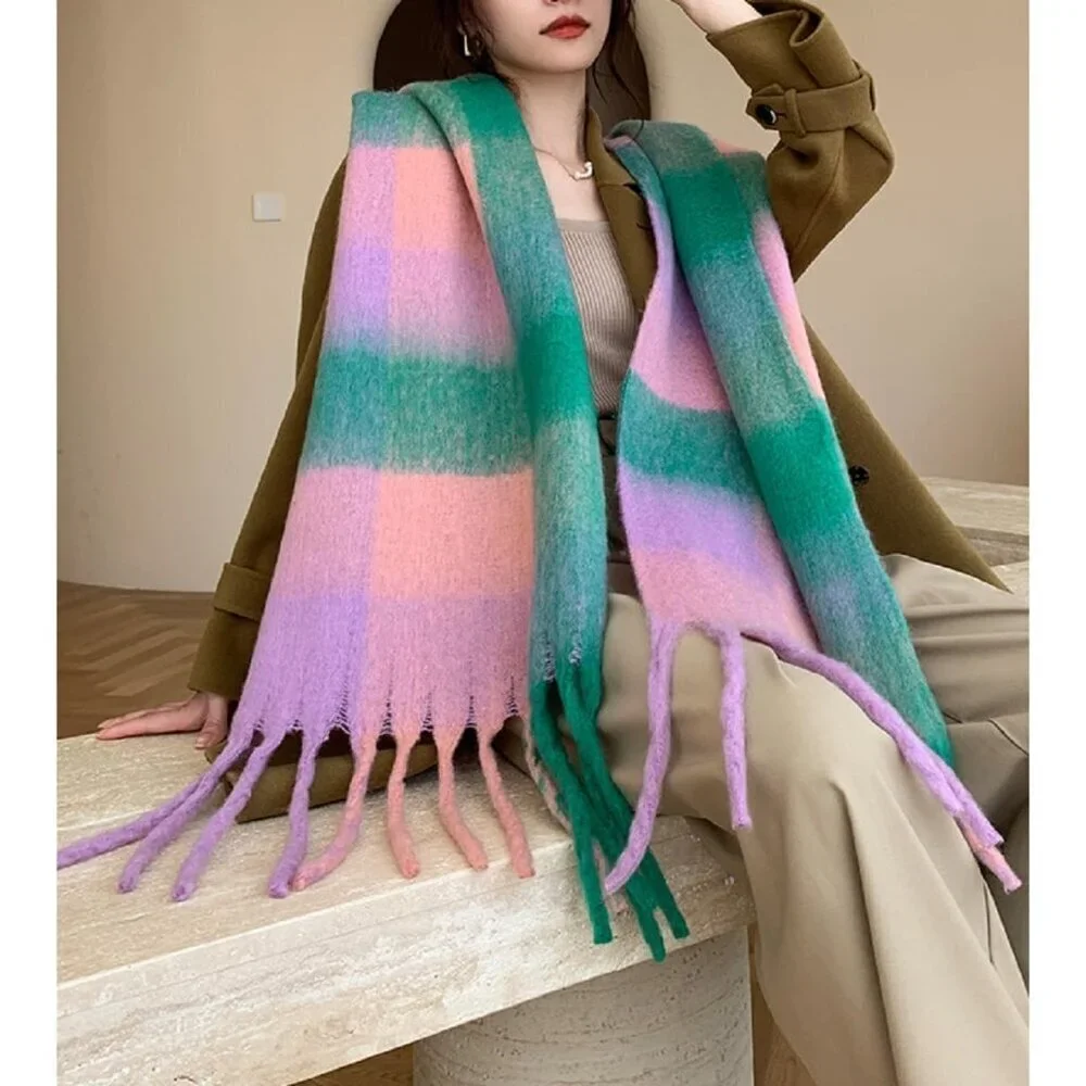 Women's Purple Grass Green Winter Warm Shawl Cold Weather Thick Blanket Scarfs